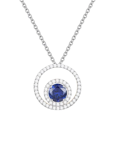 Macy's Lab-Grown Sapphire (1 ct. t.w.) & White (1/3 Pendant Necklace 14k Gold Over Sterling Silver (also Ruby Emerald)