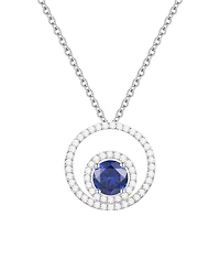 Macy's Lab-Grown Sapphire (1 ct. t.w.) & White (1/3 Pendant Necklace 14k Gold Over Sterling Silver (also Ruby Emerald)