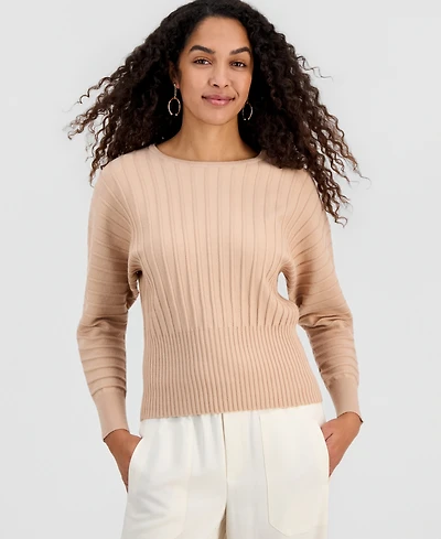 T Tahari Women's Ribbed Long-Sleeve Flared Sweater