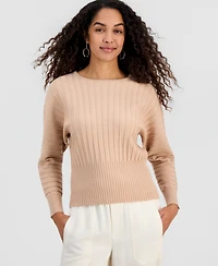 T Tahari Women's Ribbed Long-Sleeve Flared Sweater