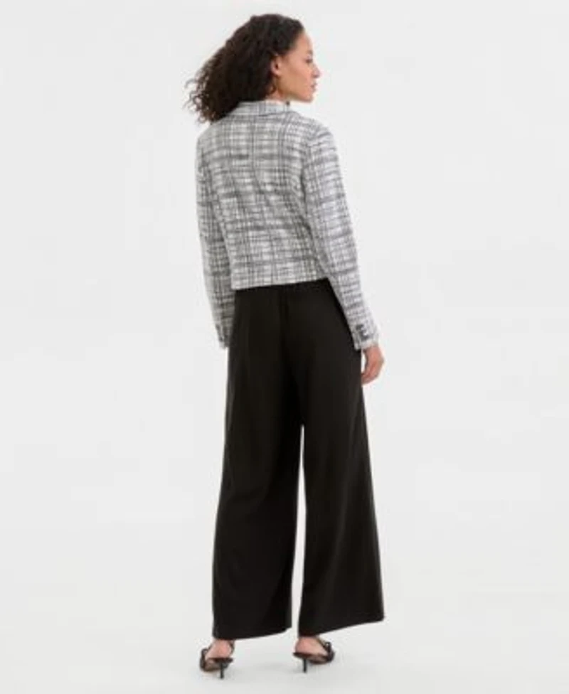 Liverpool Los Angeles Womens Notch Collar Cropped Blazer Sleeveless Lace Knit Top Notch Collar Cropped Blazer