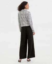 Liverpool Los Angeles Womens Notch Collar Cropped Blazer Sleeveless Lace Knit Top Notch Collar Cropped Blazer