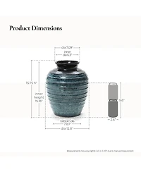 LuxenHome Rippled Blue with Brown 15.75-Inch Tall Round Ceramic Vase, Decorative Home Accent