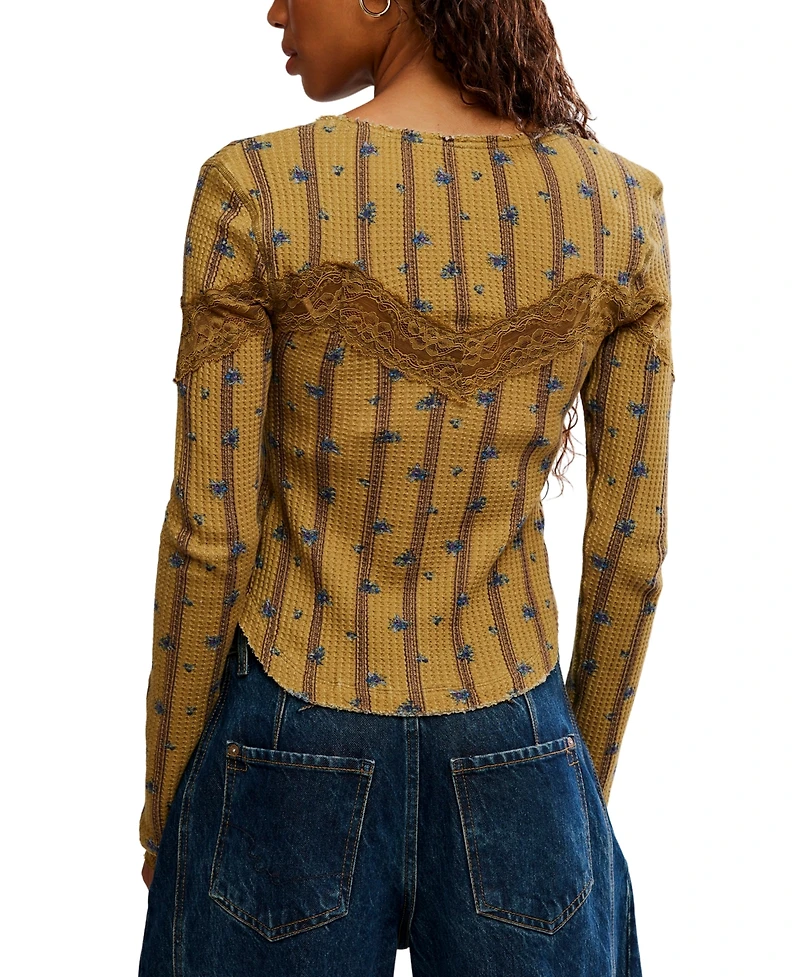 Free People Women's Lets Party Cardi-Print Square Neck Top