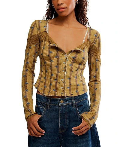 Free People Women's Lets Party Cardi-Print Square Neck Top