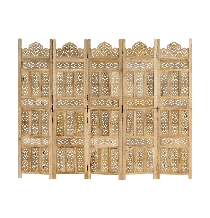 vidaXL Hand carved 5-Panel Room Divider 78.7"x65" Solid Mango Wood