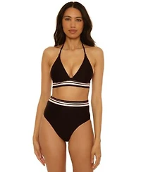 Trina Turk Womens Bougainvillea Reversible V Neck Top Reversible Hipster Swim Bottom