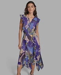 Bcbg Women's Handkerchief Hem Ruffle V-Neck Midi Dress