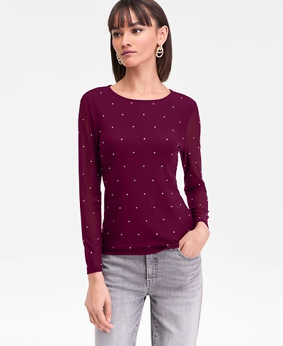 I.n.c. International Concepts Women's Crystal Mesh Long-Sleeve Top, Macy's Exclusive