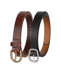 Levi's Women's 2-Pack Perforated and Reversible Skinny Casual Belt Set
