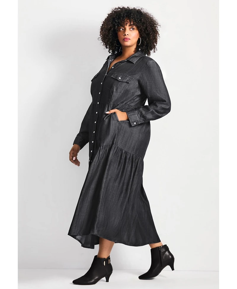 Avenue Women's Denim Tiered Shirtdress