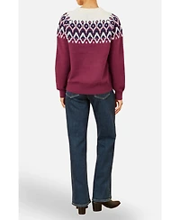 Yumi Women's Fair Isle Relaxed Fit Knitted Sweater