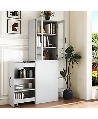 "Casainc 70.87" Display Cabinet with 4 Pull-Out Shelves & Glass Doors – Modern Multi-Tier Pantry Storage for Home