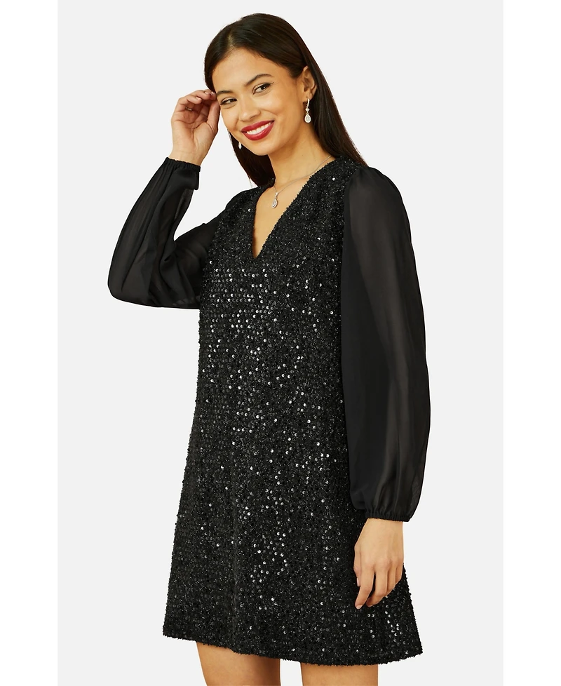 Yumi Women's Women'sSequin Tunic Dress With Tie Back
