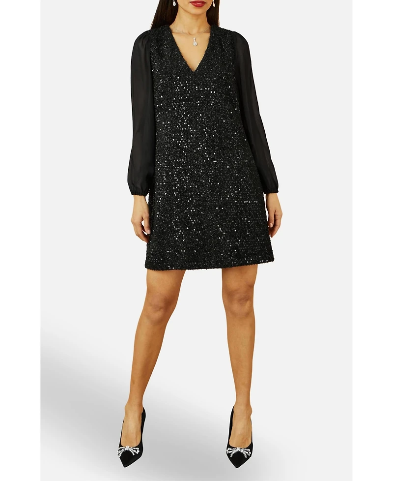 Yumi Women's Women'sSequin Tunic Dress With Tie Back