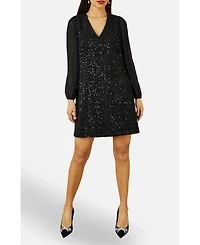 Yumi Women's Women'sSequin Tunic Dress With Tie Back