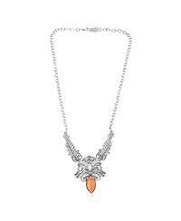 American West Jewelry Sterling Silver Orange Spiny Oyster Cactus Flower Marquise Feather Necklace, 20 Inches
