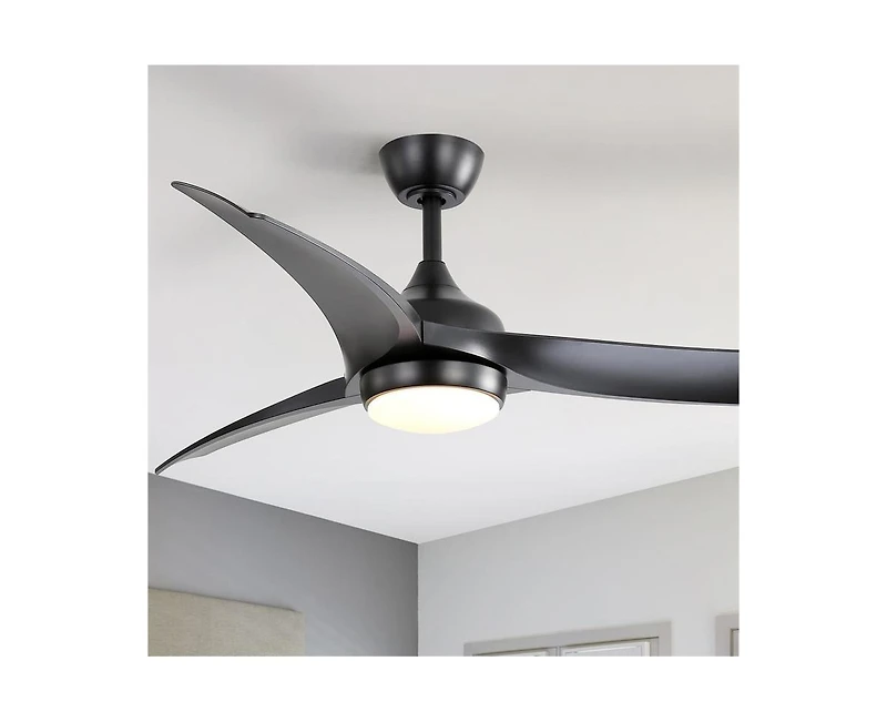 Sofucor 52-inch Modern Black Standard 3-Blade Ceiling Fan With Remote and Led Light