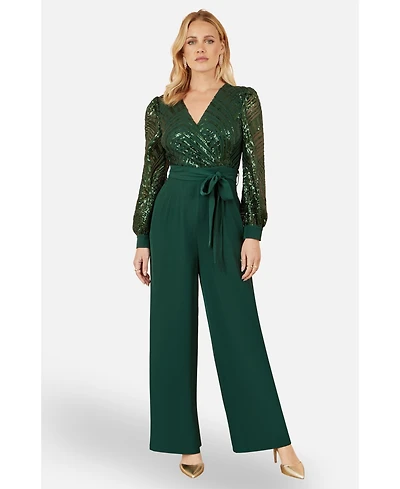 Yumi Women's Sequin Wrap Over Jumpsuit