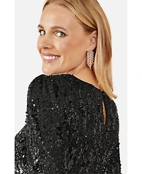 Yumi Women's Sequin Long Sleeve Fitted Dress