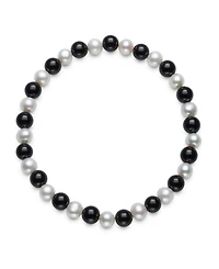 Macy's Cultured Freshwater Pearl (6-7mm) and 6mm Onyx Stretch Bracelet and Stud Set in Sterling Silver