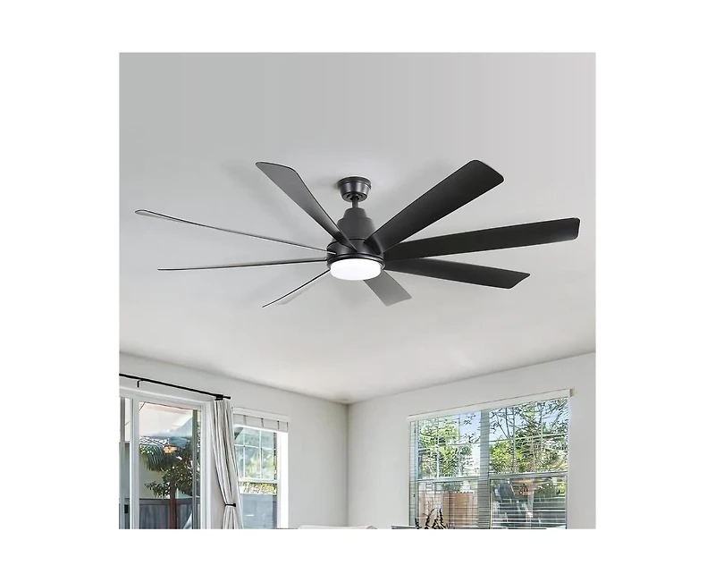 Sofucor 72-inch Classic Matte Black 8-Blade Ceiling Fan With Remote Control and Light kit