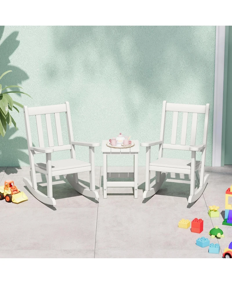 WestinTrends 3-Piece Kids Outdoor Rocking Chairs Set With Square Side Table