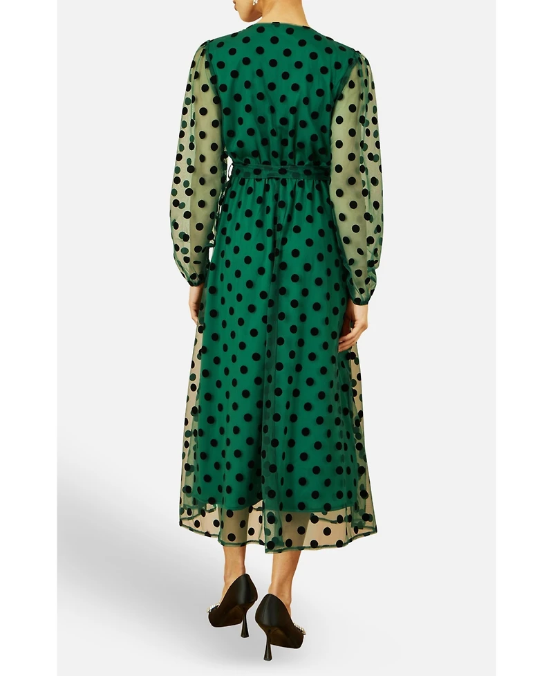 Yumi Women's Spot Mesh Wrap Midi Skater Dress