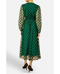 Yumi Women's Spot Mesh Wrap Midi Skater Dress