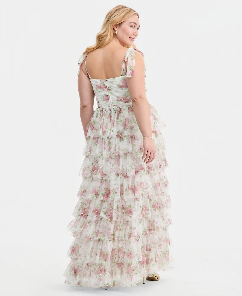 Created for Macy's, City Studios Trendy Plus Glitter-Dot Tiered Gown