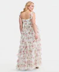 Created for Macy's, City Studios Trendy Plus Glitter-Dot Tiered Gown