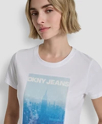 Dkny Jeans Women's Sequin Photoreal Logo Crewneck T-Shirt