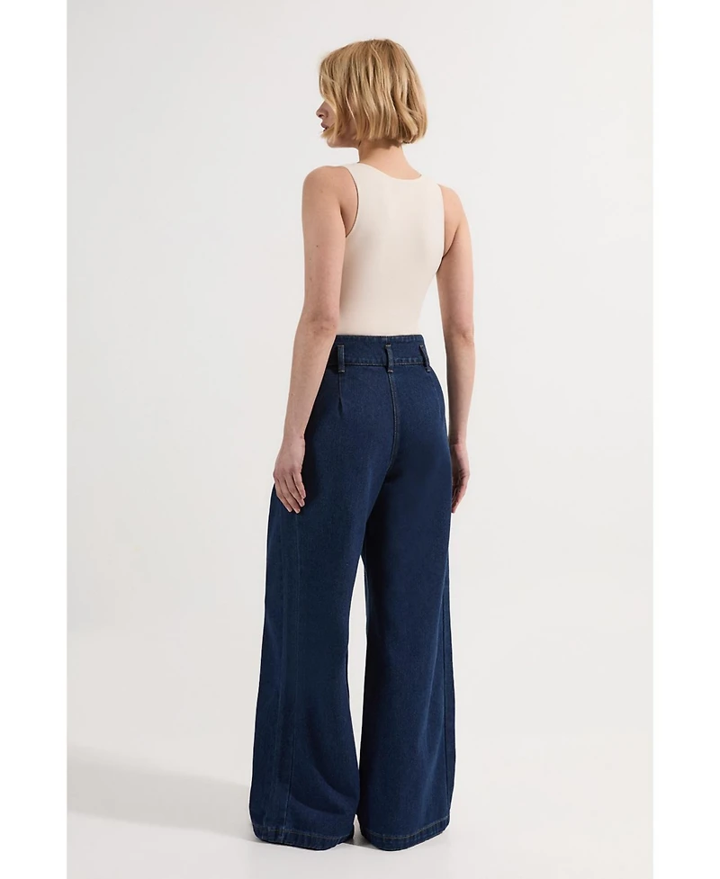 Karen Millen Women's Denim Wide Leg Trousers