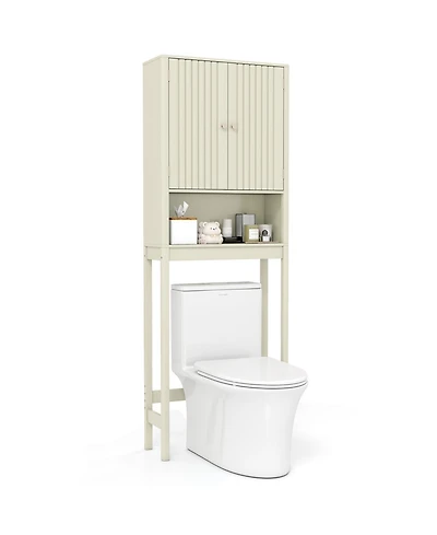 Gymax 66'' Over the Toilet Storage Cabinet w/Fluted Doors Adjustable Shelf & Bottom Bar