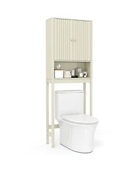 Gymax 66'' Over the Toilet Storage Cabinet w/Fluted Doors Adjustable Shelf & Bottom Bar