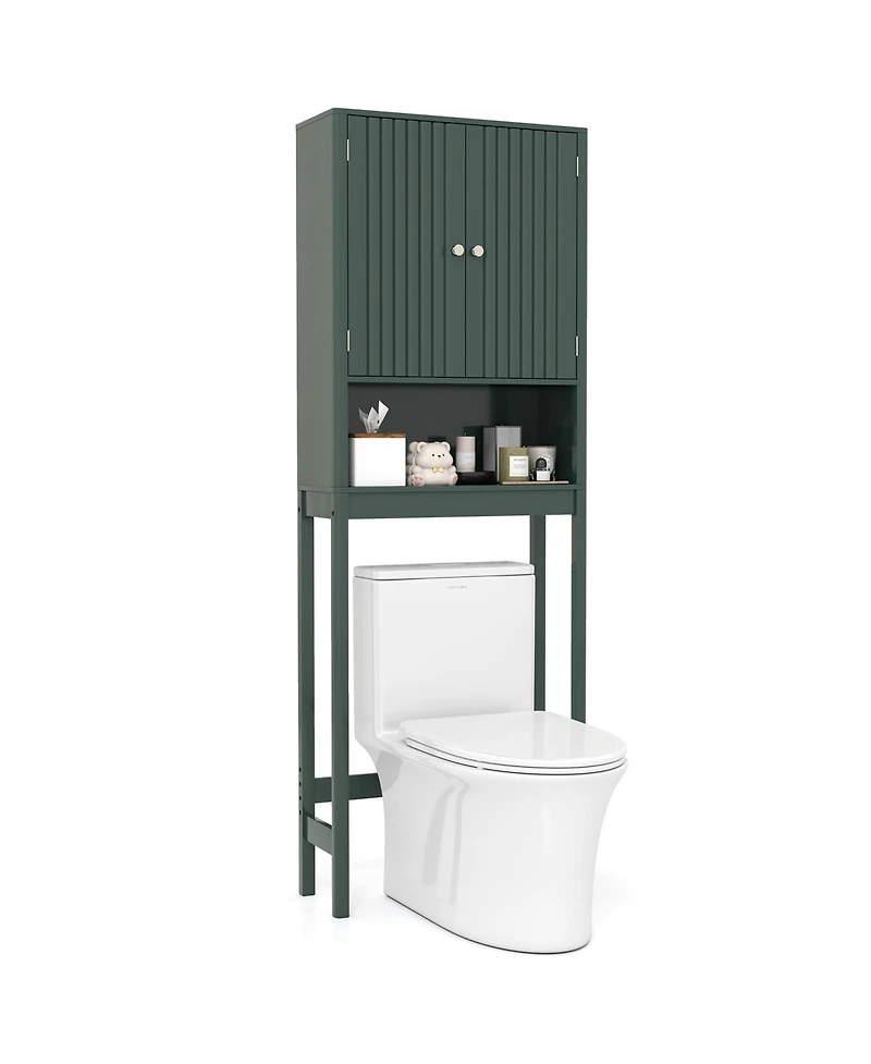 Gymax 66'' Over the Toilet Storage Cabinet w/Fluted Doors Adjustable Shelf & Bottom Bar