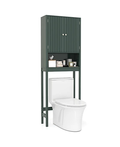 Gymax 66'' Over the Toilet Storage Cabinet w/Fluted Doors Adjustable Shelf & Bottom Bar