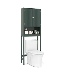 Gymax 66'' Over the Toilet Storage Cabinet w/Fluted Doors Adjustable Shelf & Bottom Bar