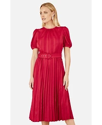 Yumi Women's Striped Satin Midi Dress Stylish Belted Partywear