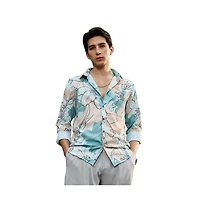 Campus Sutra Men's Botanical-Outline Imprint Shirt
