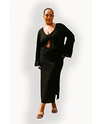 Fashion-szn Curve Women's Curve Crochet Tie Front Resort Top