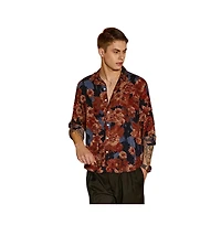 Campus Sutra Men's Chocolate Brown & Midnight Black Floral Overlap Shirt