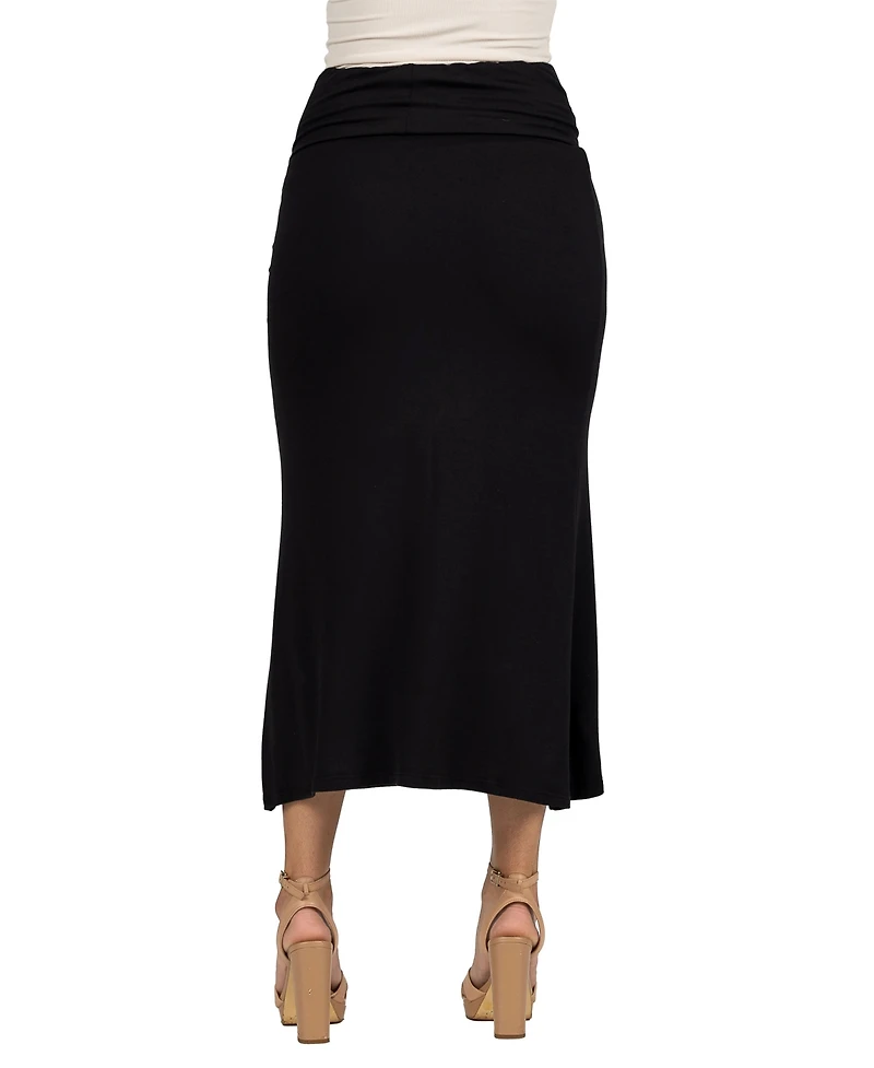 24seven Comfort Apparel Petite Comfortable Fold Over Maxi Skirt
