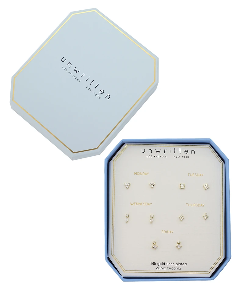 Unwritten Gold Plated Triple Cubic Zirconia Post Back Stud Earrings Set