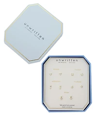 Unwritten Gold Plated Triple Cubic Zirconia Post Back Stud Earrings Set