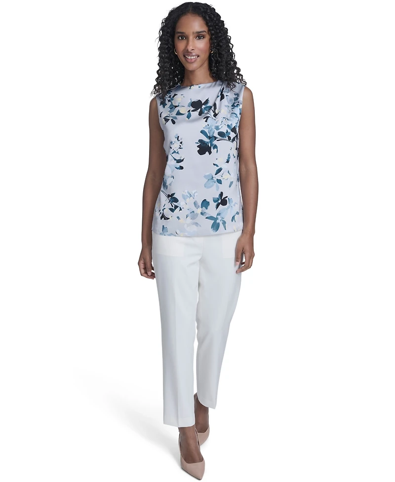 Calvin Klein Women's Printed Sleeveless Charm Back Keyhole Top