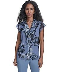 Calvin Klein Women's Printed Ruffle Front Top