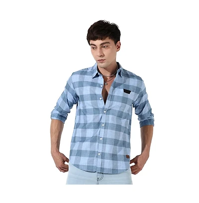 Campus Sutra Men's Cotton Blue Checks Shirt