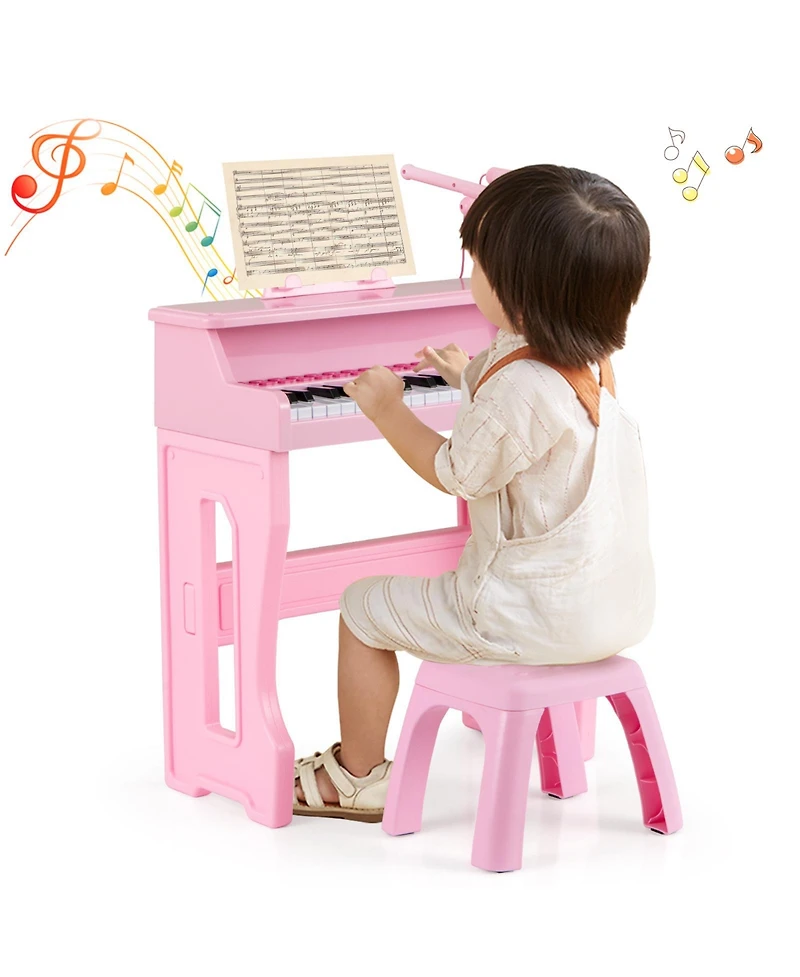 Hongge 37 Key Kids Piano Keyboard Set With Microphone Music Stand And Stool