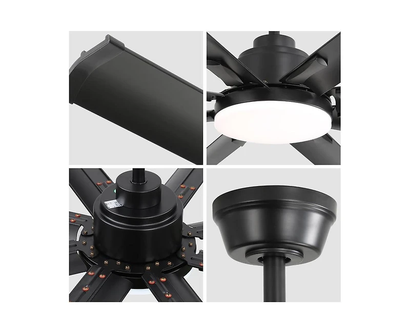 Sofucor 72-inch Modern Matte Black 8-Blade Ceiling Fan Light with Intelligent Remote Control, Supporting Voice and App Timing Functions